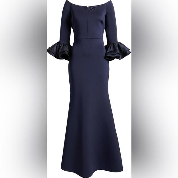 Eliza J Bell Sleeve Mermaid Gown Dress Size 10 Navy Blue 3/4  Sleeve NWOT - Picture 5 of 14